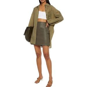 Helmut Lang NWT Olive Green Lamb Leather Fitted Mini Skirt Side Zip 8 New